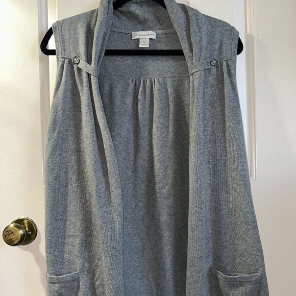 Christopher & Banks Medium Gray Sweater Vest With Pockets Cowl Neck Cardigan Sle - Picture 2 of 9